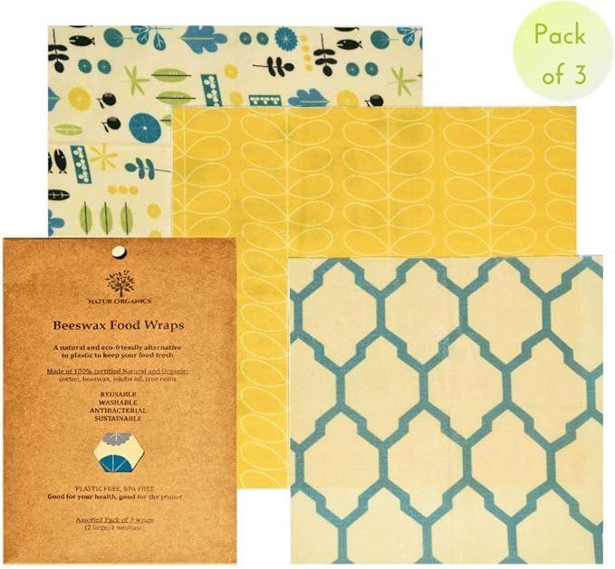 NaturOrganics Reusable Beeswax Food Wrap. 2 Large, 1 Medium Beeswax Paper, Eco Friendly, Zero Was... | Amazon (US)