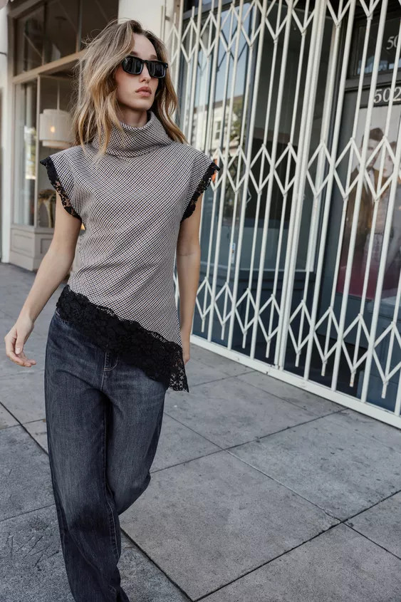 HOUNDSTOOTH LACE TOP | Zara US