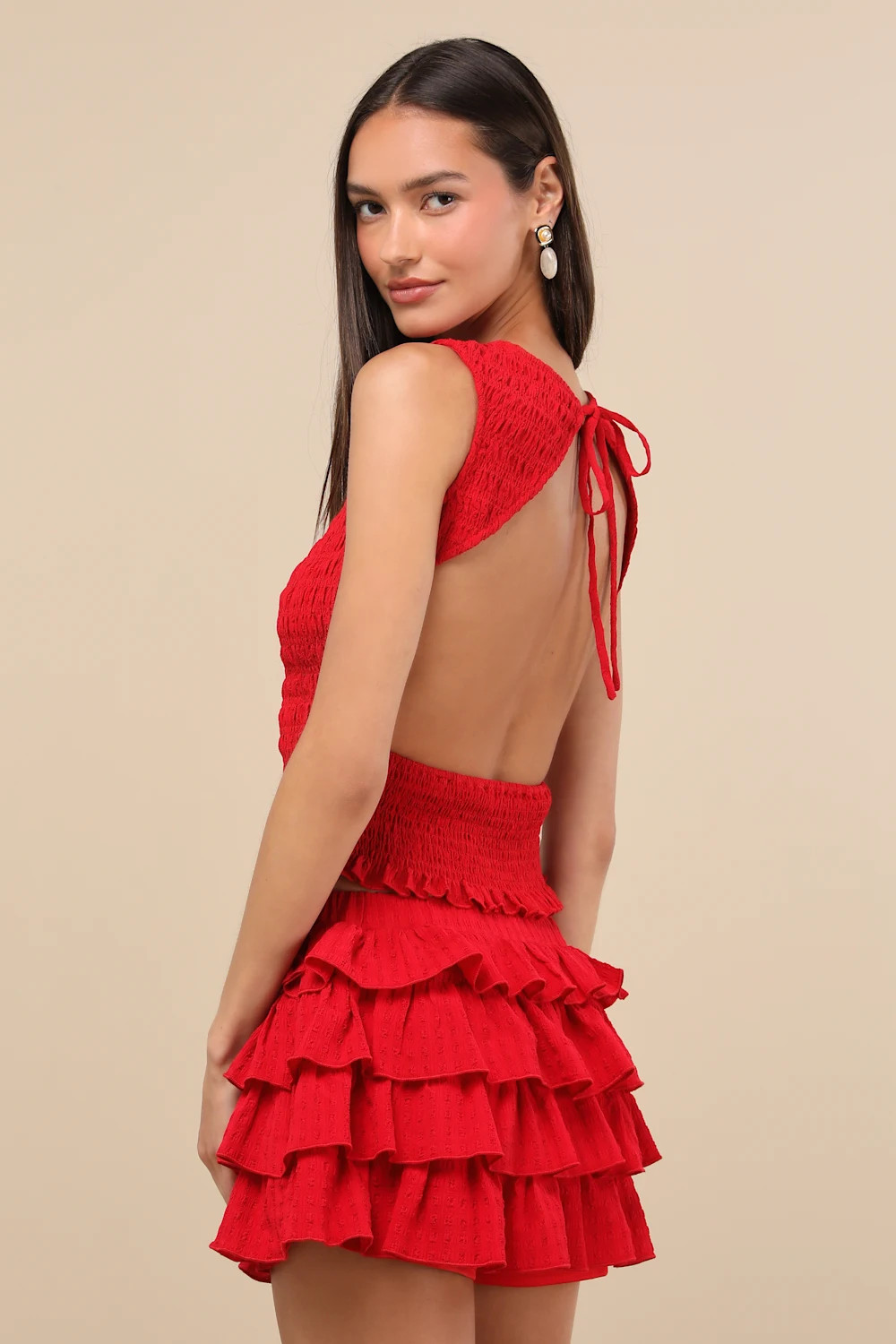 Izzy Red Smocked Tiered Two-Piece Mini Dress | Lulus