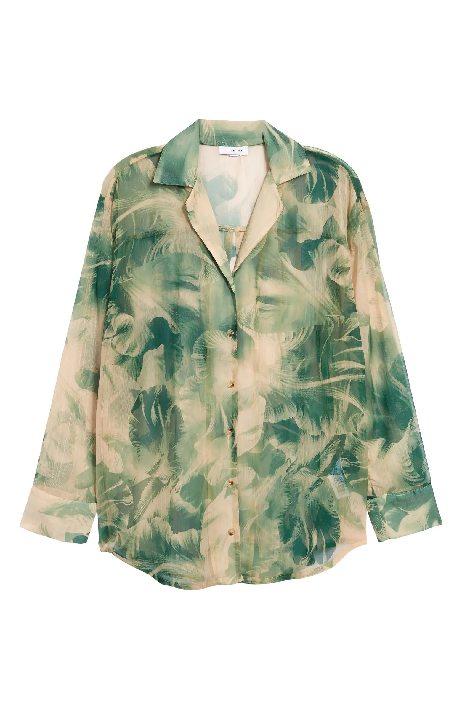 Topshop Palm Print Chiffon Button-Up Shirt | Nordstrom | Nordstrom