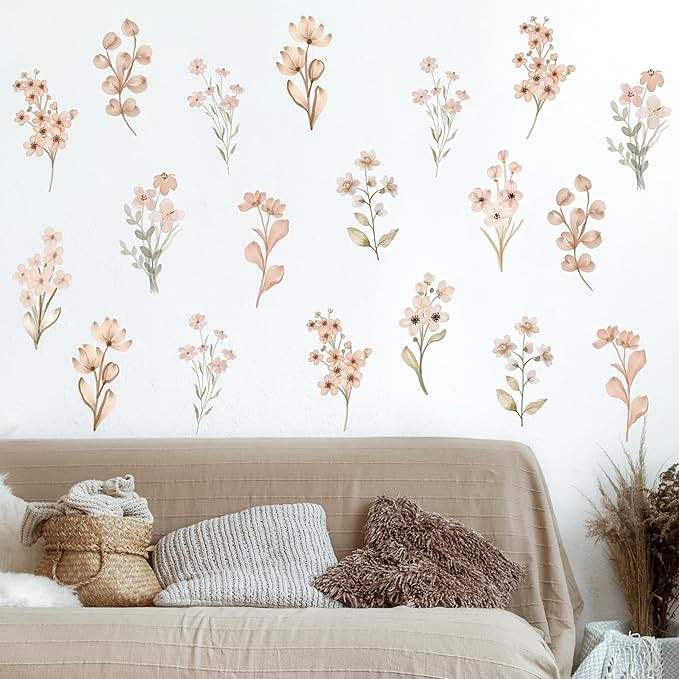 A1diee Boho Flowers Wall Sticker - 8 Sheets Wall Decor in Total 40 Pieces Vinyl Cute Floral Mural... | Amazon (US)