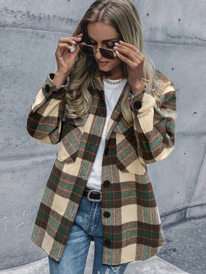 Plaid Print Single Breasted Flap Pocket Coat | SHEIN