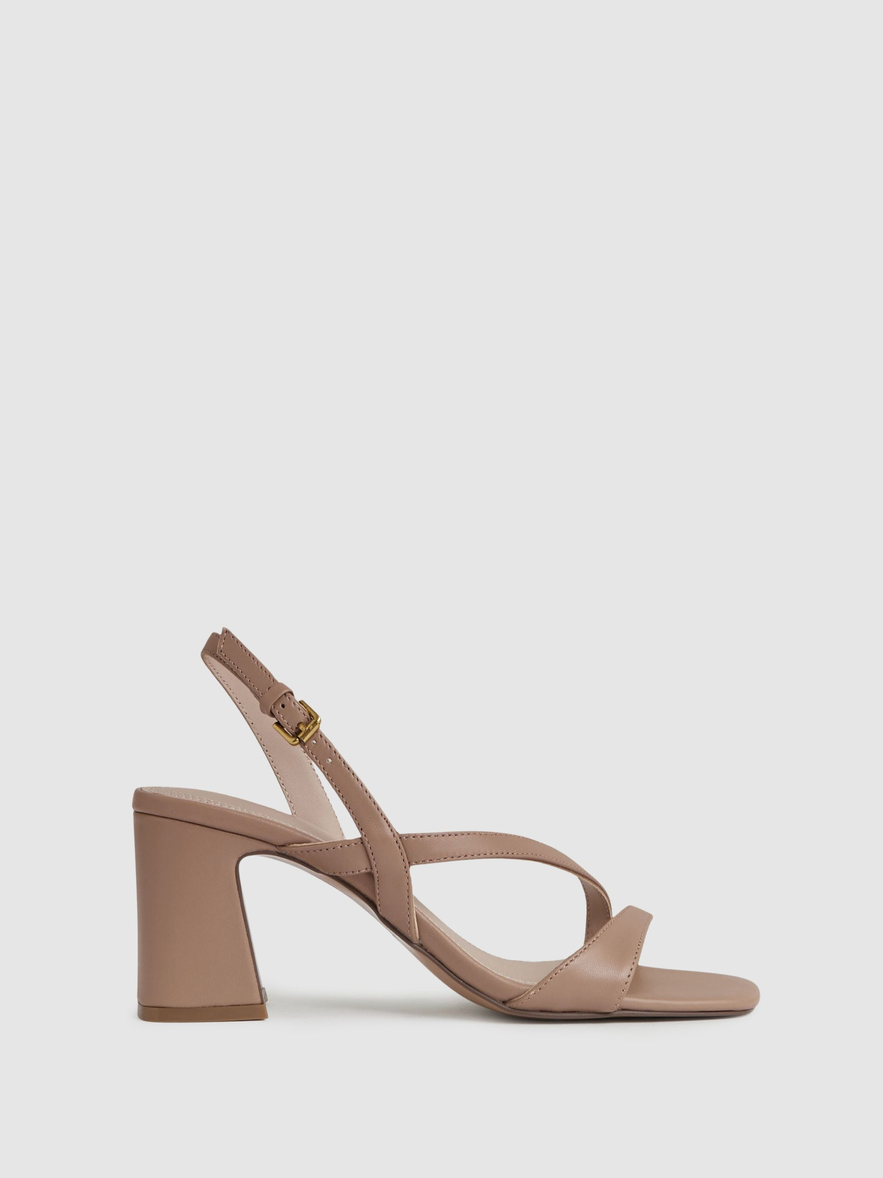 Strappy Leather Heeled Sandals in Nude | Reiss UK