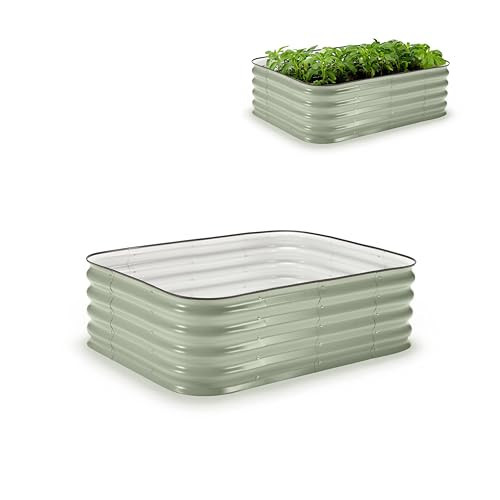 Epic Gardening 6-in-1 Modular Galvanized Raised Garden Bed Kit, 15" Food-Safe Medium Metal Planter Box, Oval Raised Garden Beds Outdoor for Vegetables, Flowers, Herbs, and Fruits - Mist Green | Amazon (US)