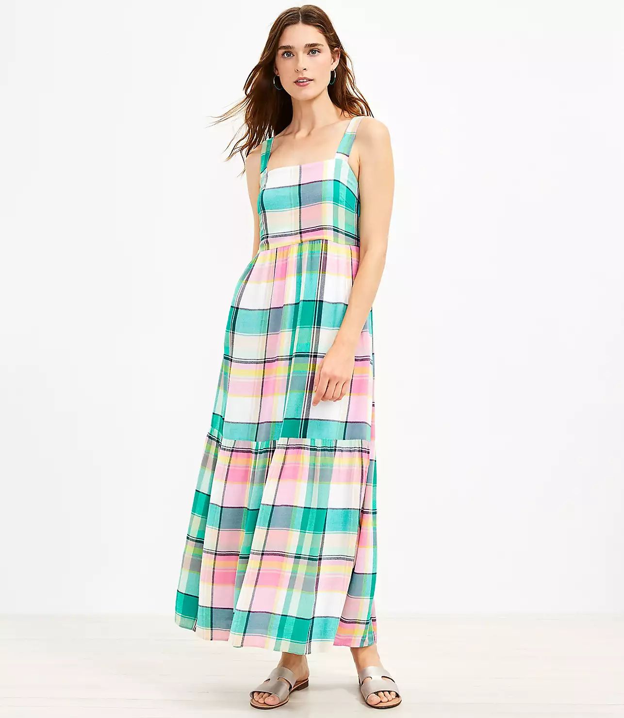 Plaid Strappy Tiered Maxi Pocket Dress | LOFT