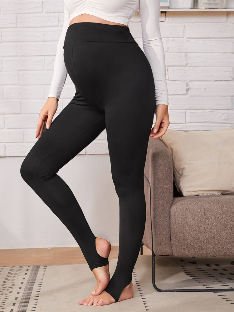 SHEIN Maternity Solid Elastic Waist Stirrup Leggings | SHEIN