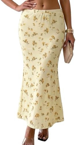 Women's Floral Mesh Maxi Skirt Boho Flowy Mermaid Bodycon Elastic High Waisted Long Skirts for Wo... | Amazon (US)