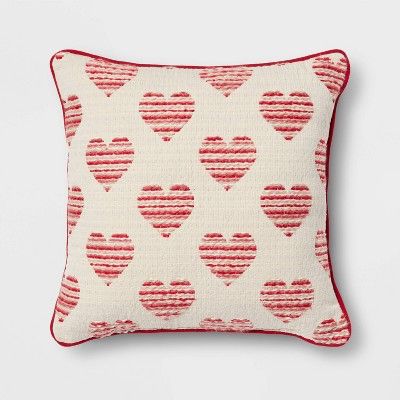 Striped Hearts Square Throw Pillow Red - Threshold™ | Target