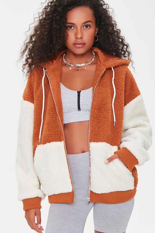 Colorblock Faux Shearling Hooded Jacket | Forever 21 (US)