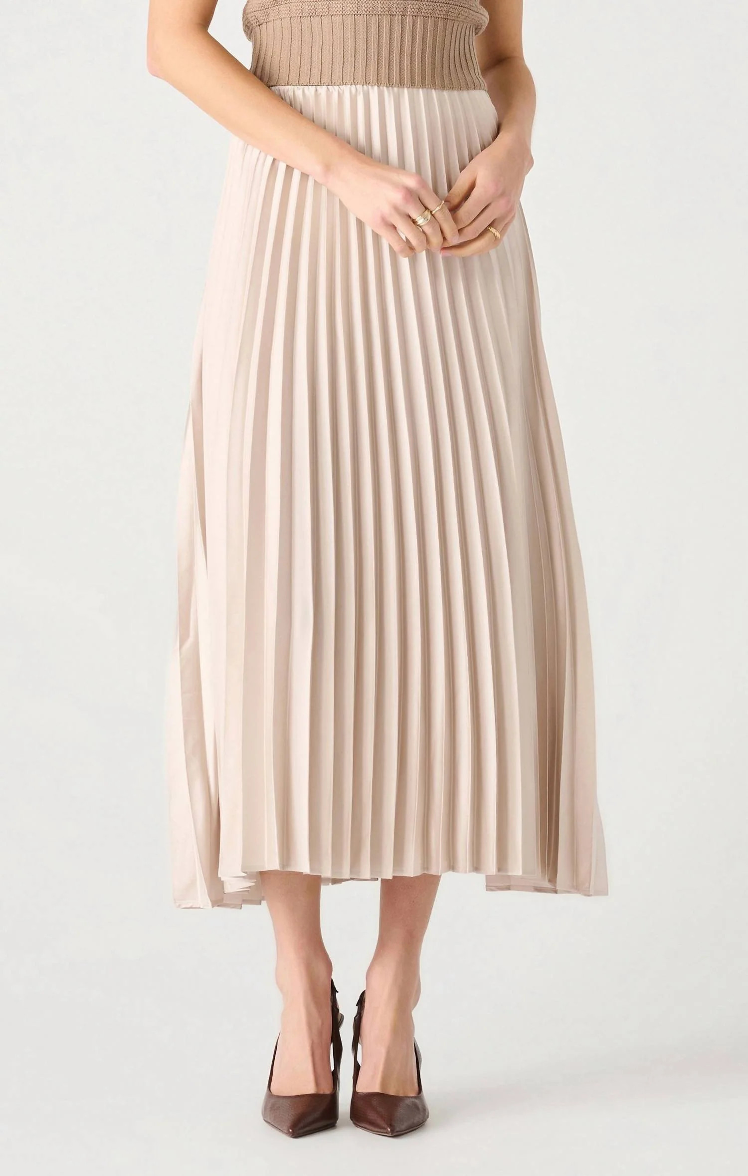 Pleated Midi Skirt In Champagne | Shop Simon