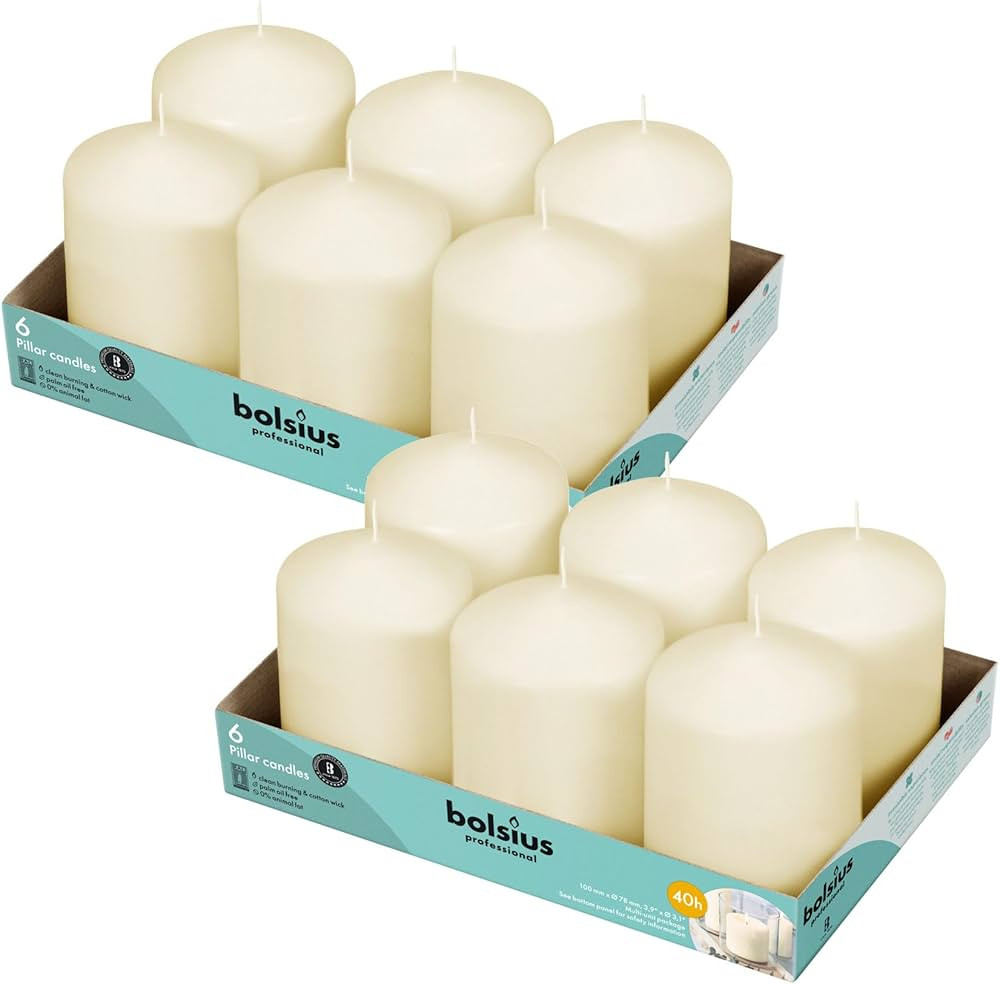 BOLSIUS 12 Ivory Pillar Candles Bulk - 3x4 Inches Candle Set - 40+ Hours Clean Burning - No Palm ... | Amazon (US)