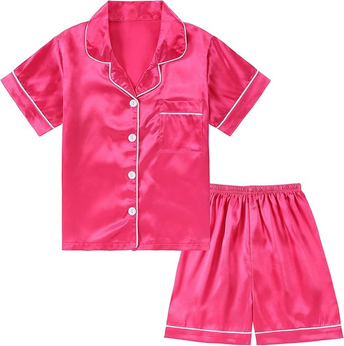 DIPUG Girls Pajamas Satin Pajama Set Silk Pjs Short Sleeve Sleepwear | Amazon (US)