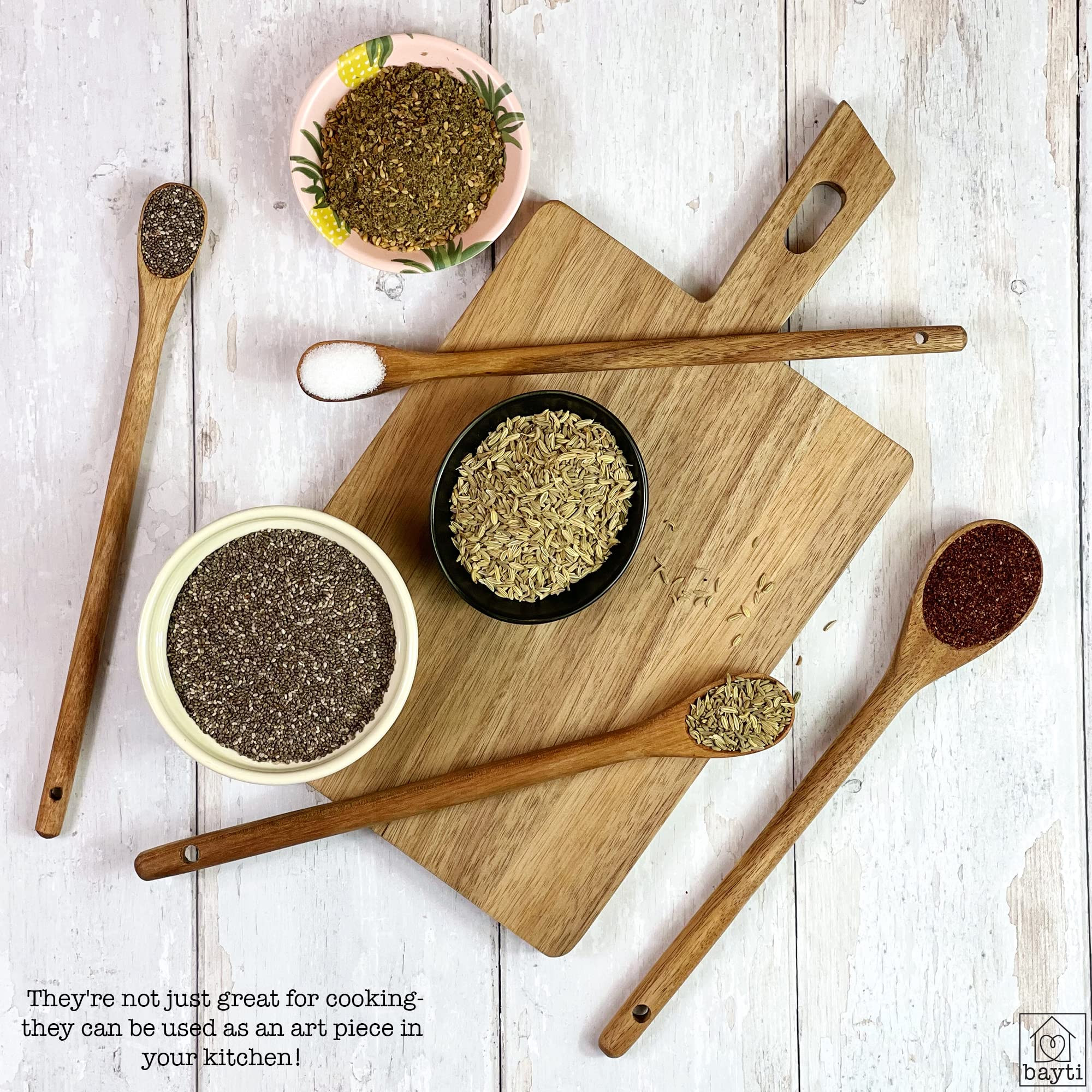 Long Handle Acacia Wooden Measuring Spoons, 100% Natural Food Grade Acacia Wood set of 4 spoons | Amazon (US)