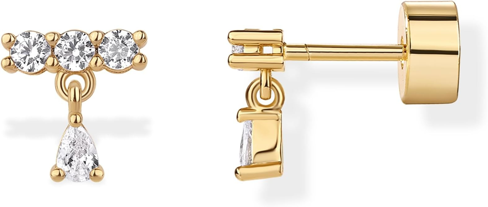 PAVOI 14K Gold Plated Sentimental Dangle Flat Back Earrings for Women | Helix and Cartilage Pearl... | Amazon (US)