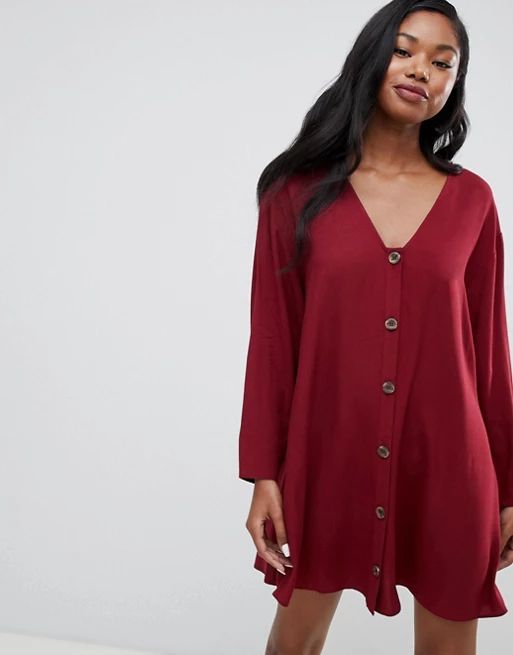 ASOS DESIGN button through mini dress with long sleeves | ASOS US