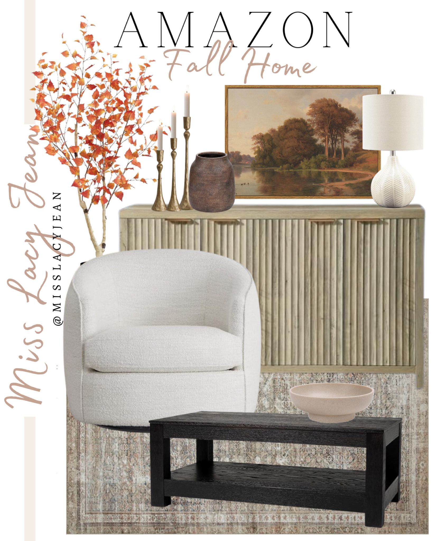 Amazon styled home includes fall faux tree, area rug, coffee table, decorative bowl, buffet, table lamp, fall wall art, vase, candle stick holders.

Home decor, fall home decor, Amazon finds, looks for less, fall decor 

#LTKStyleTip #LTKFindsUnder100 #LTKHome