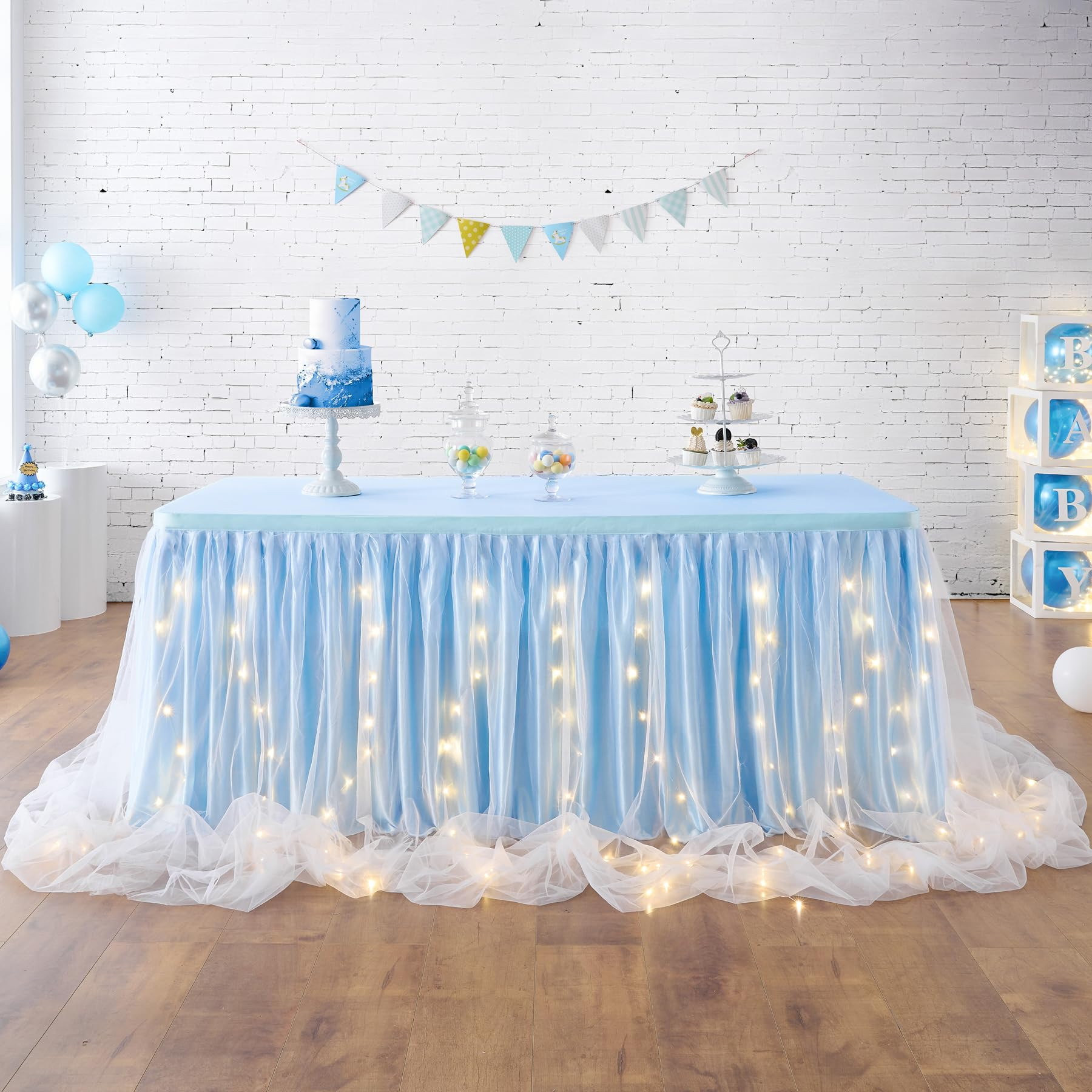 leegleri Baby Blue Tulle Tutu Table Skirt for Baby Shower Wedding and Birthday Party,LED Table Sk... | Amazon (US)