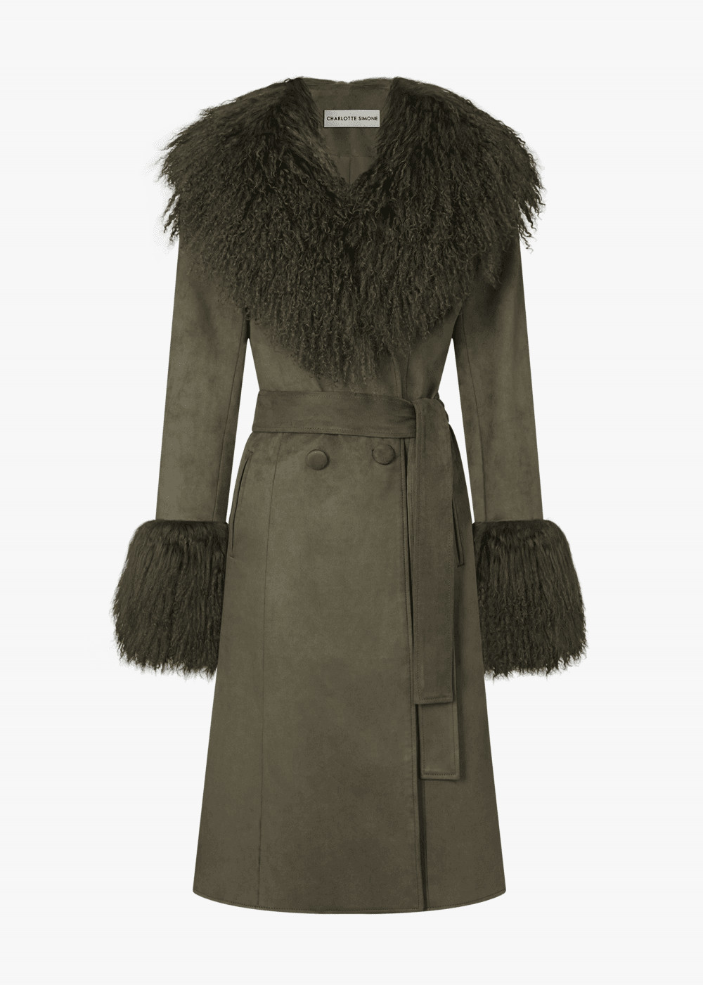 Penny III 70's Green Mongolian Trim Longline Coat | Daniel Footwear (UK)