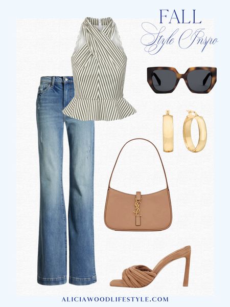 Fall, trend, peplum details!
Fall outfit inspiration with a green and white striped peplum top from Veronica Beard 
Light wash, high-rise flare 
Saint Laurent 5 à 7 mini hobo in tan
Brown suede mule 
Gold hoop, earrings 
Celine Triomphe 55 MM butterfly sunglasses 

#LTKstyletip #LTKover40 #LTKSeasonal