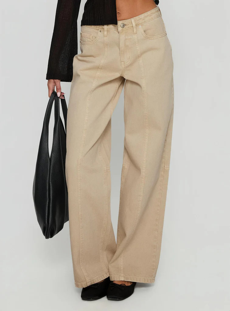 Lando Low Rise Straight Leg Jeans Tan | Princess Polly US