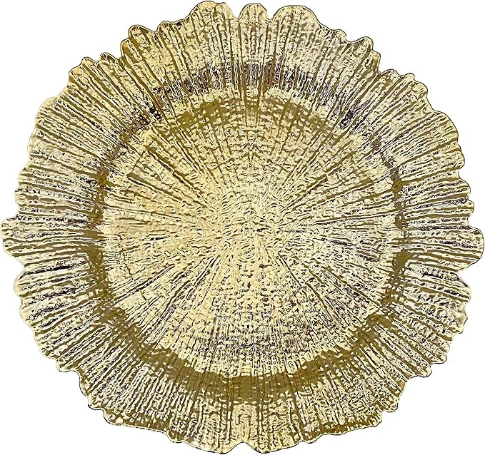 Henilosson 13 inch Gold Charger Plates,Round Plastic Reef Plate Chargers for Dinner Plates,Weddin... | Amazon (US)