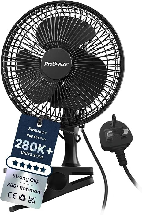 Pro Breeze Quiet Clip On Desk Fan \u2013 Powerful Mini Cooling Fan with Clamp, 2 Speeds, Mains Po... | Amazon (UK)