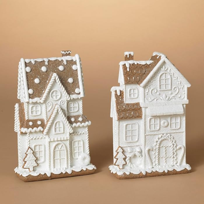 One Holiday Way Set of 2 8.25-Inch Elegant Glitter Frosted White & Brown Gingerbread House Decor ... | Amazon (US)