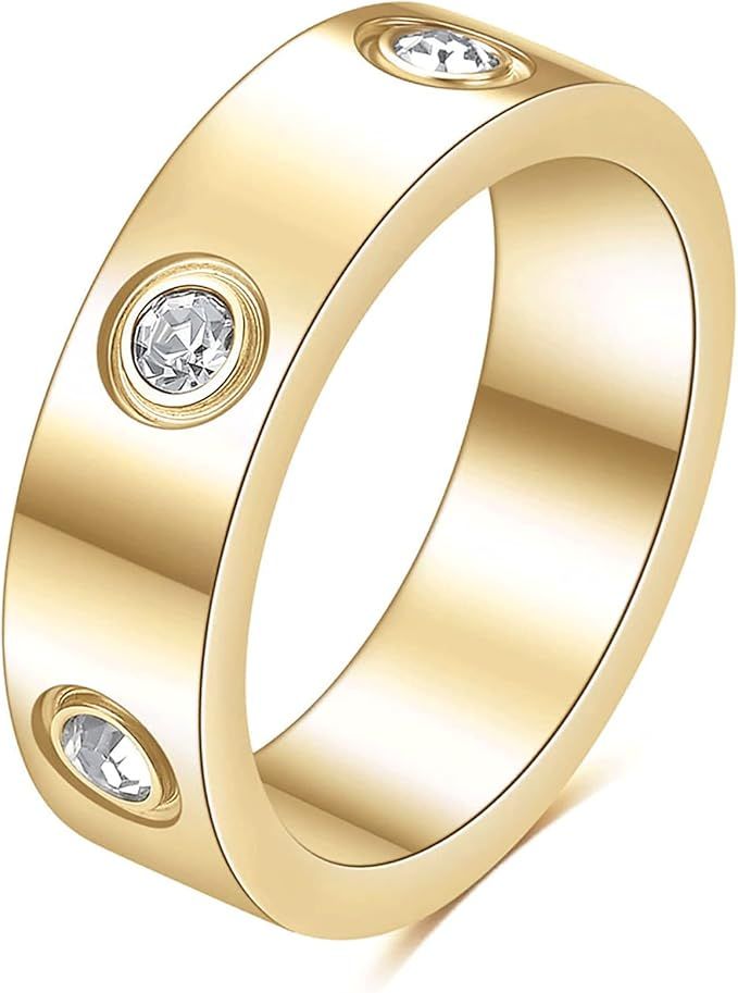 VQYSKO Love Friendship Ring 18K Gold plated Cubic Zirconia Stainless Steel wedding Promise Bands ... | Amazon (US)