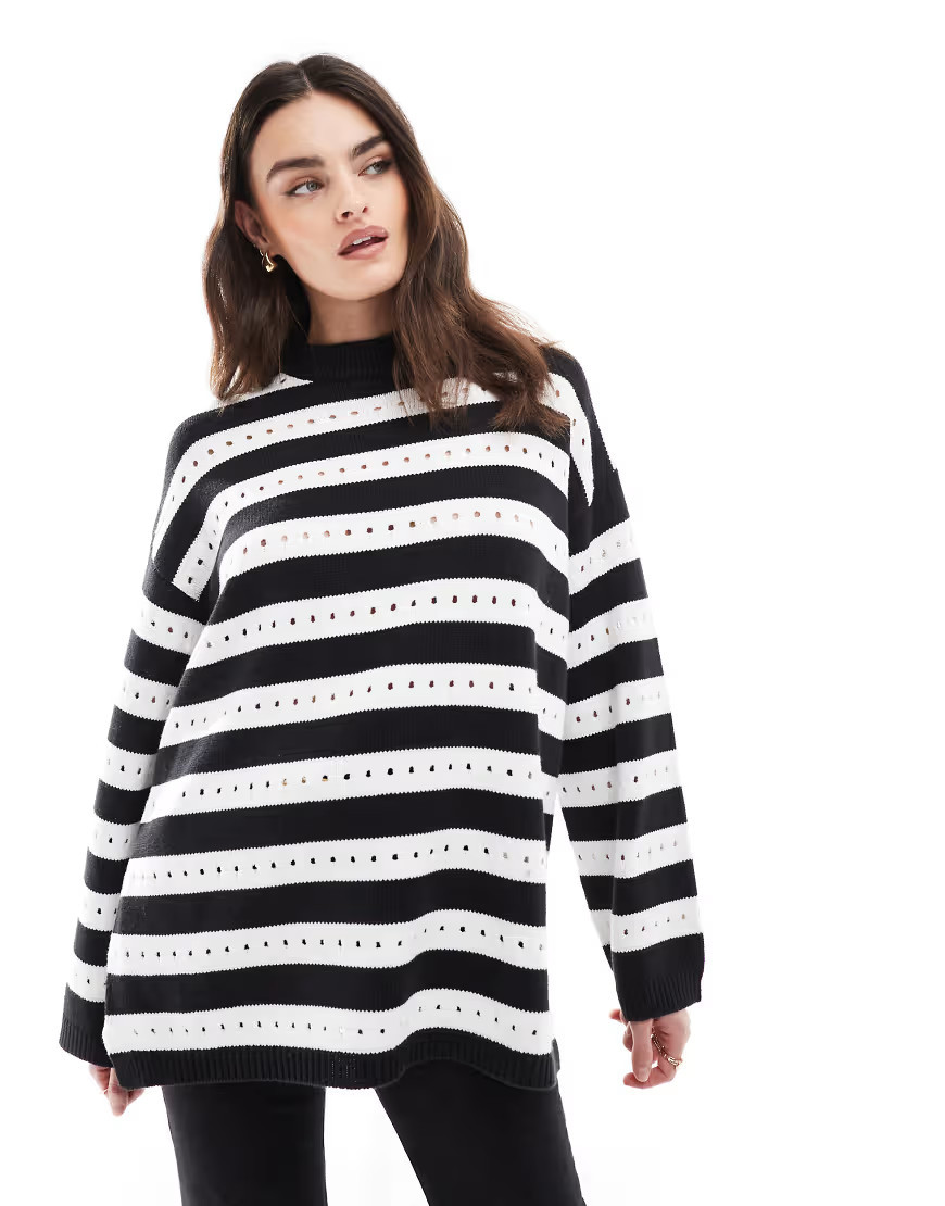ASOS DESIGN relaxed stripe stitch jumper in mono-Multi | ASOS (Global)