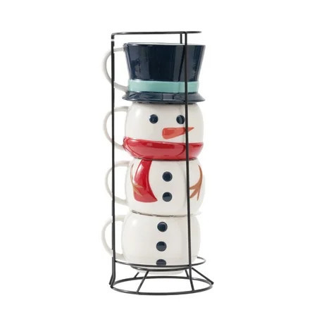 Holiday Time 5 Piece Ceramics Snowman Stacking Mug Sets 12 Oz, With Rack | Walmart (US)