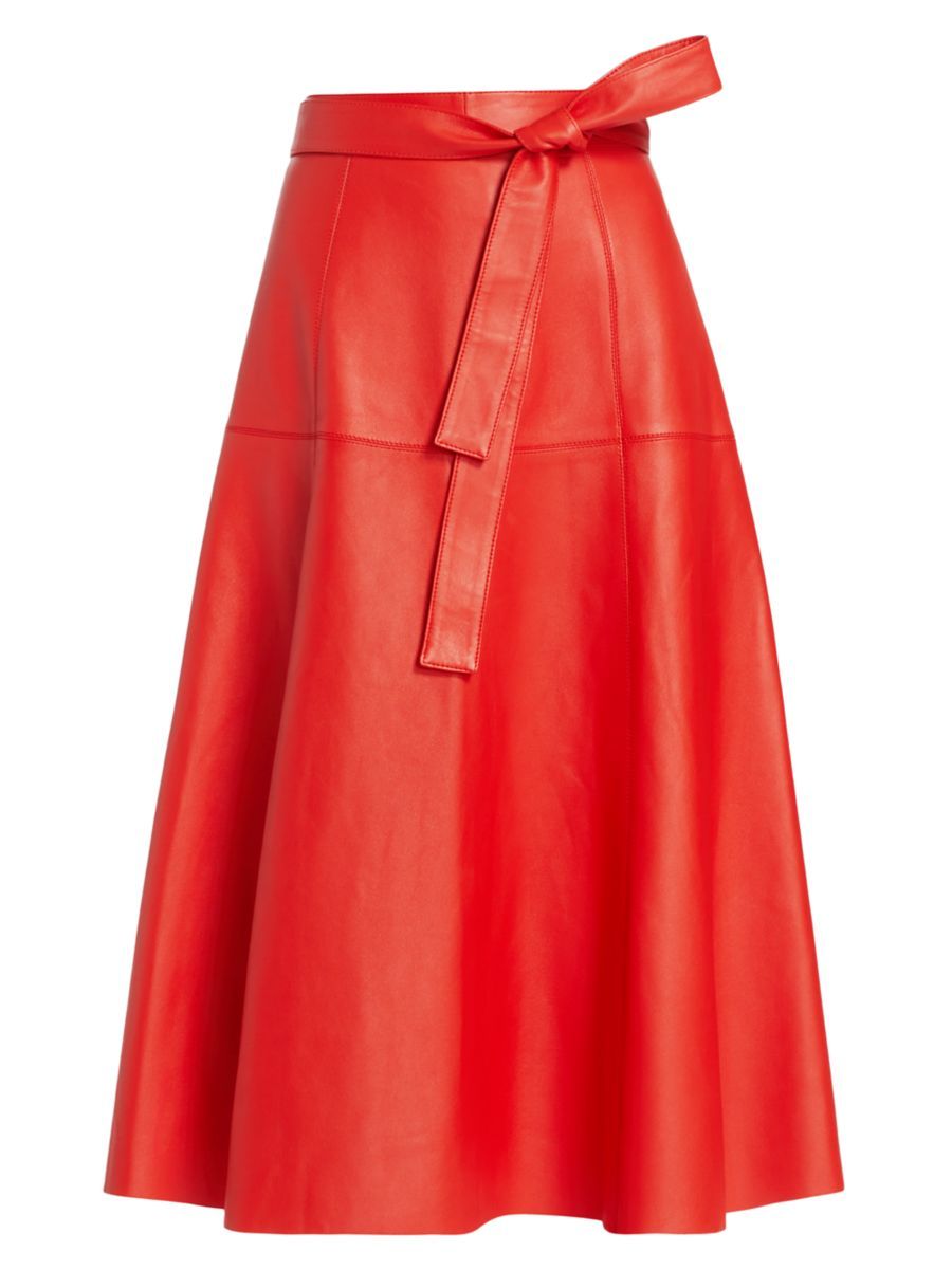 Belted Leather A-Line Skirt | Saks Fifth Avenue