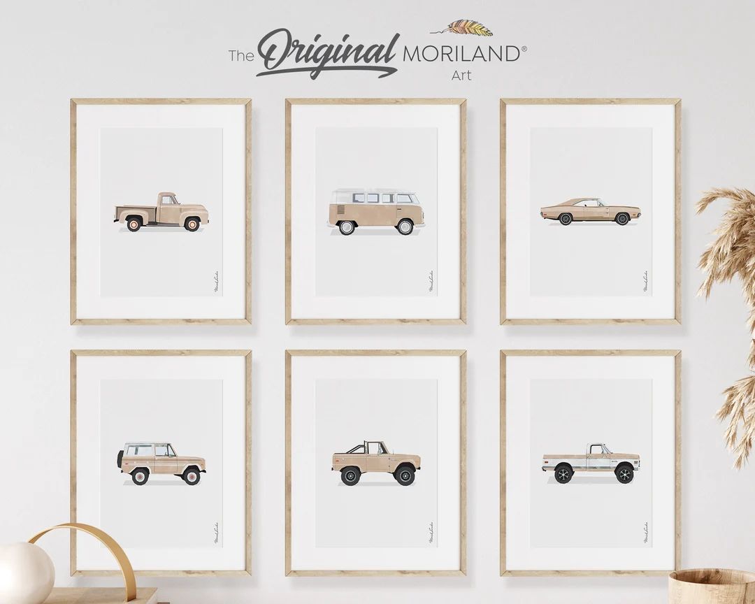 Beige Classic Cars Art Prints - Printable Set of 6 | Vertical, Car Poster, Car Prints Boys Room, ... | Etsy (US)