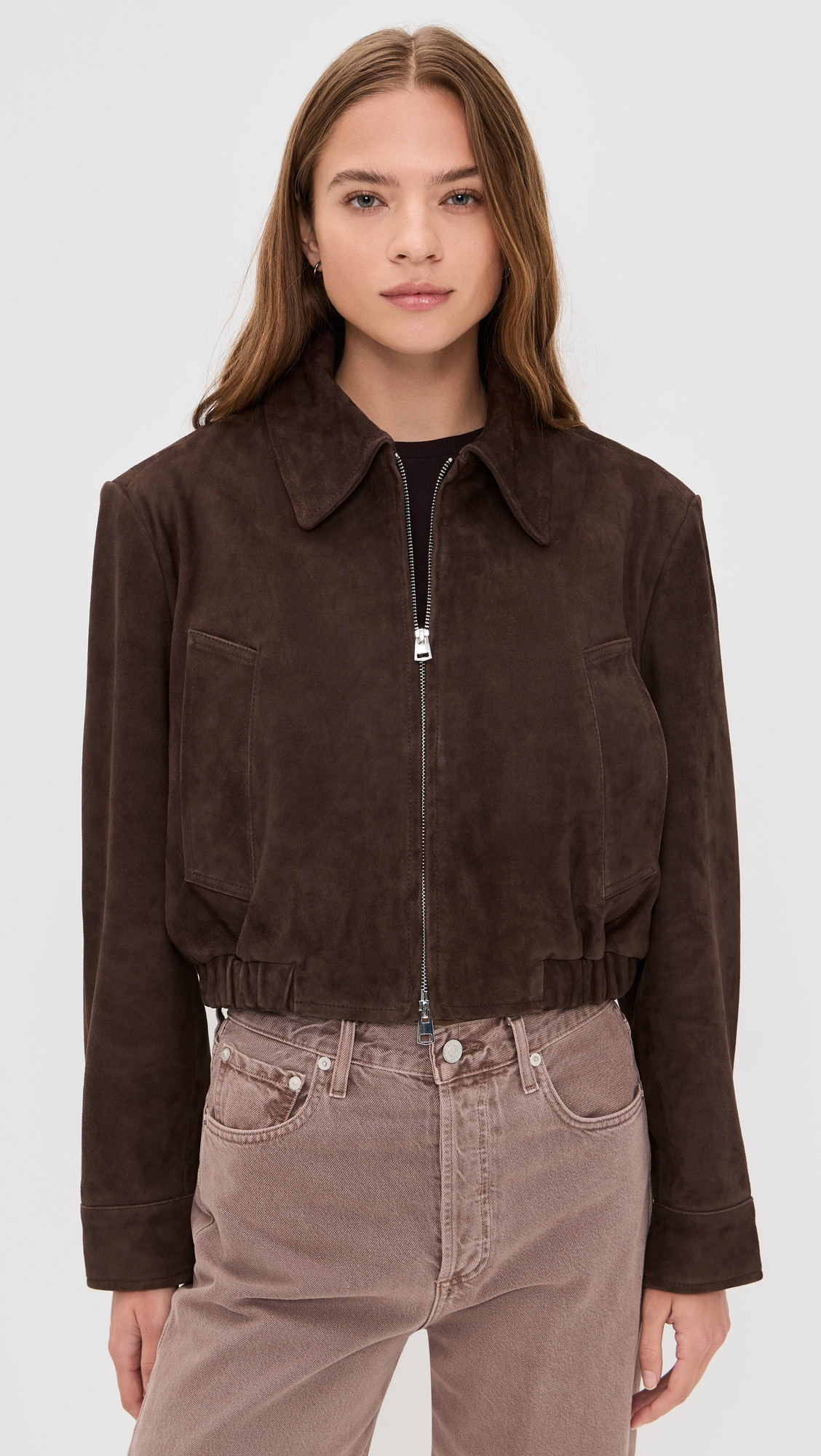 AGOLDE Nahla Cropped Suede Jacket Root XL | Shopbop