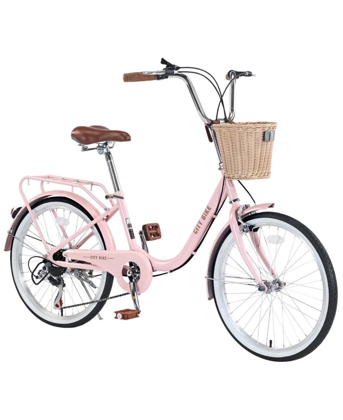 Streamdale 7 Speed City Bike With Basket, Steel Frame,Multiple Colors 22 Inch Girls Bicycle - Pink | Macy's