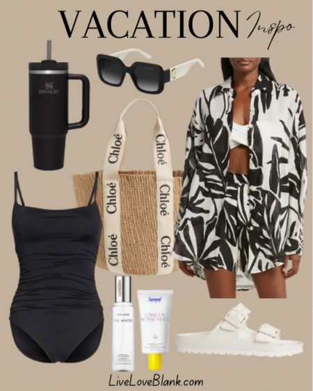 Vacation outfit idea
One piece black bathing suit
2 piece lounge set
Birkenstocks 
Chloe tote
Sunglasses
Self tanner and sunblock 
#ltku


#LTKover40 #LTKstyletip #LTKswim