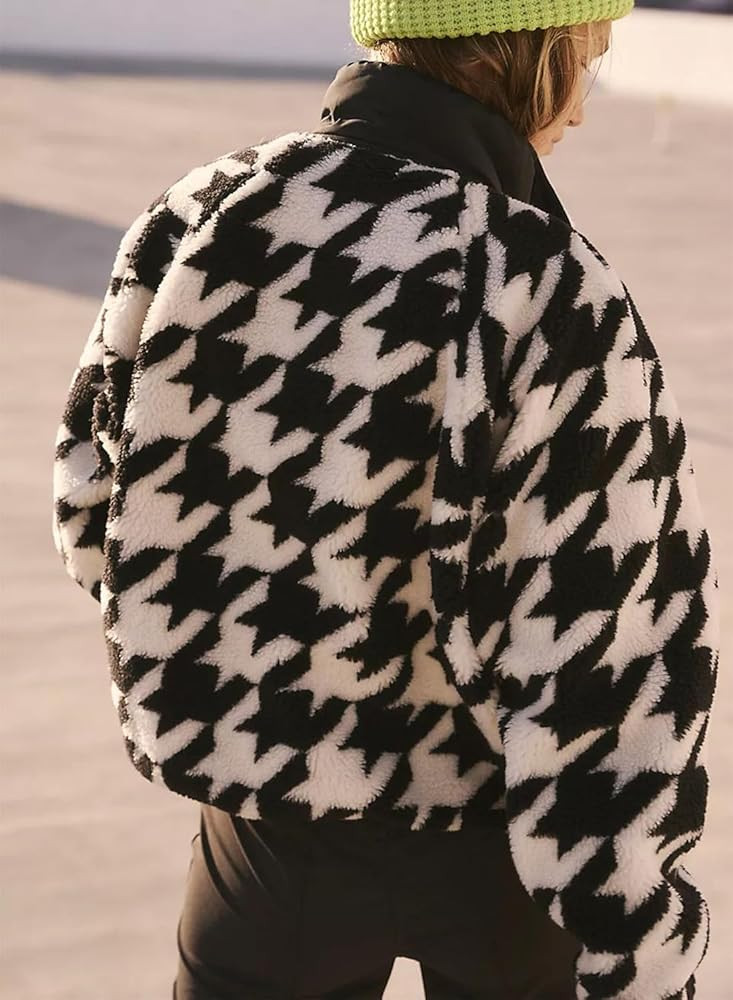 Printed Sherpa Jacket for Women Long Sleeve Button Down Fuzzy Fleece Coat Y2K Outerwear with Pock... | Amazon (US)