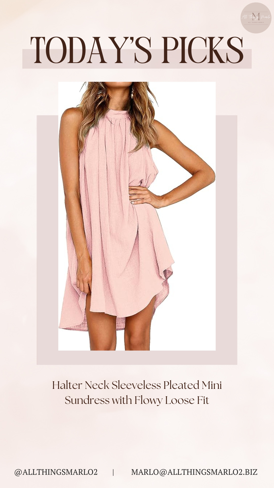 Halter Neck Sleeveless Pleated Mini Sundress with Flowy Loose Fit 

 #LTKSeasonal #LTKWorkwear #LTKTravel