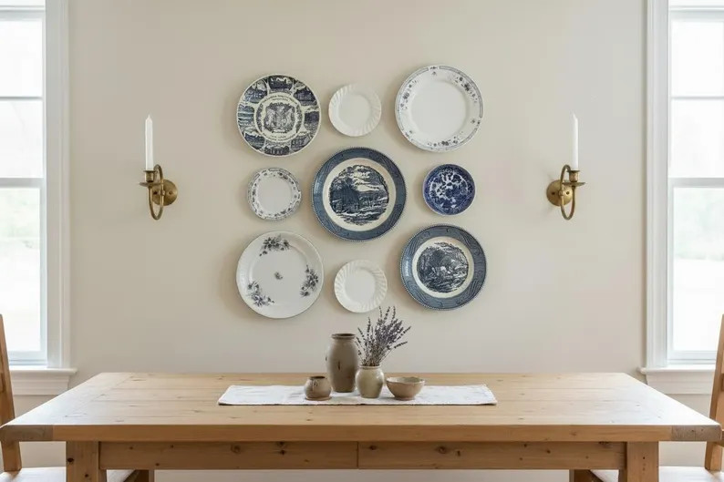 9 Piece Instant Collection Mismatched Plates Plate Wall Gallery Blue and White Transferware | Etsy (Global)