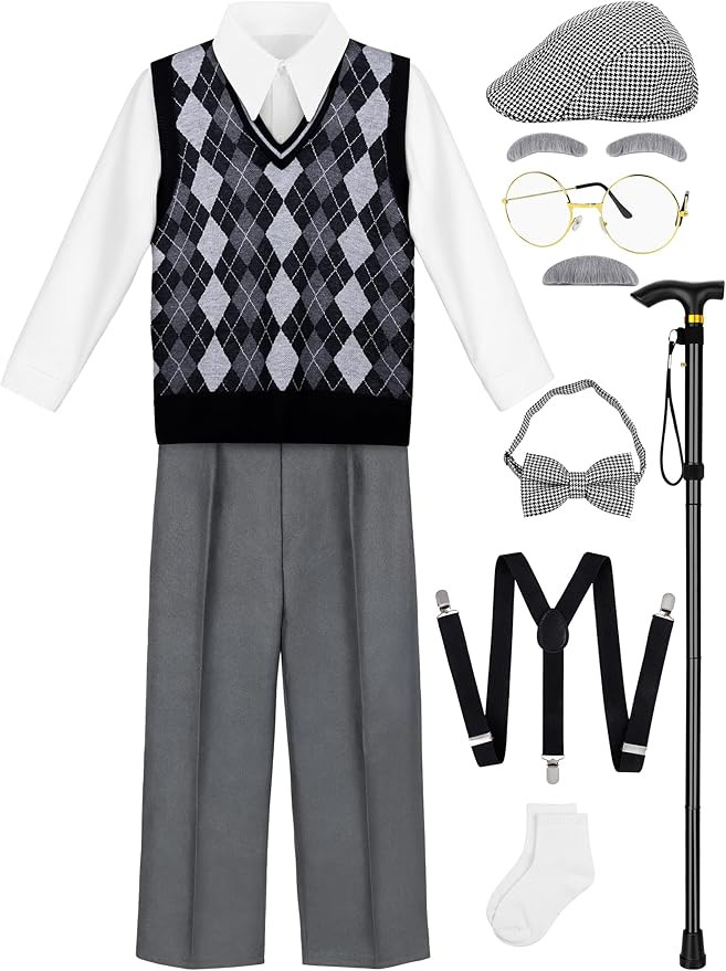 100 Days of School Costume for Boys Old Man Costume for Kids 100th Day of School Grandpa Dress up... | Amazon (US)