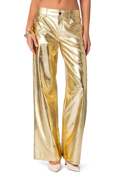 EDIKTED Metallic Faux Leather Pants in Gold at Nordstrom, Size Medium | Nordstrom