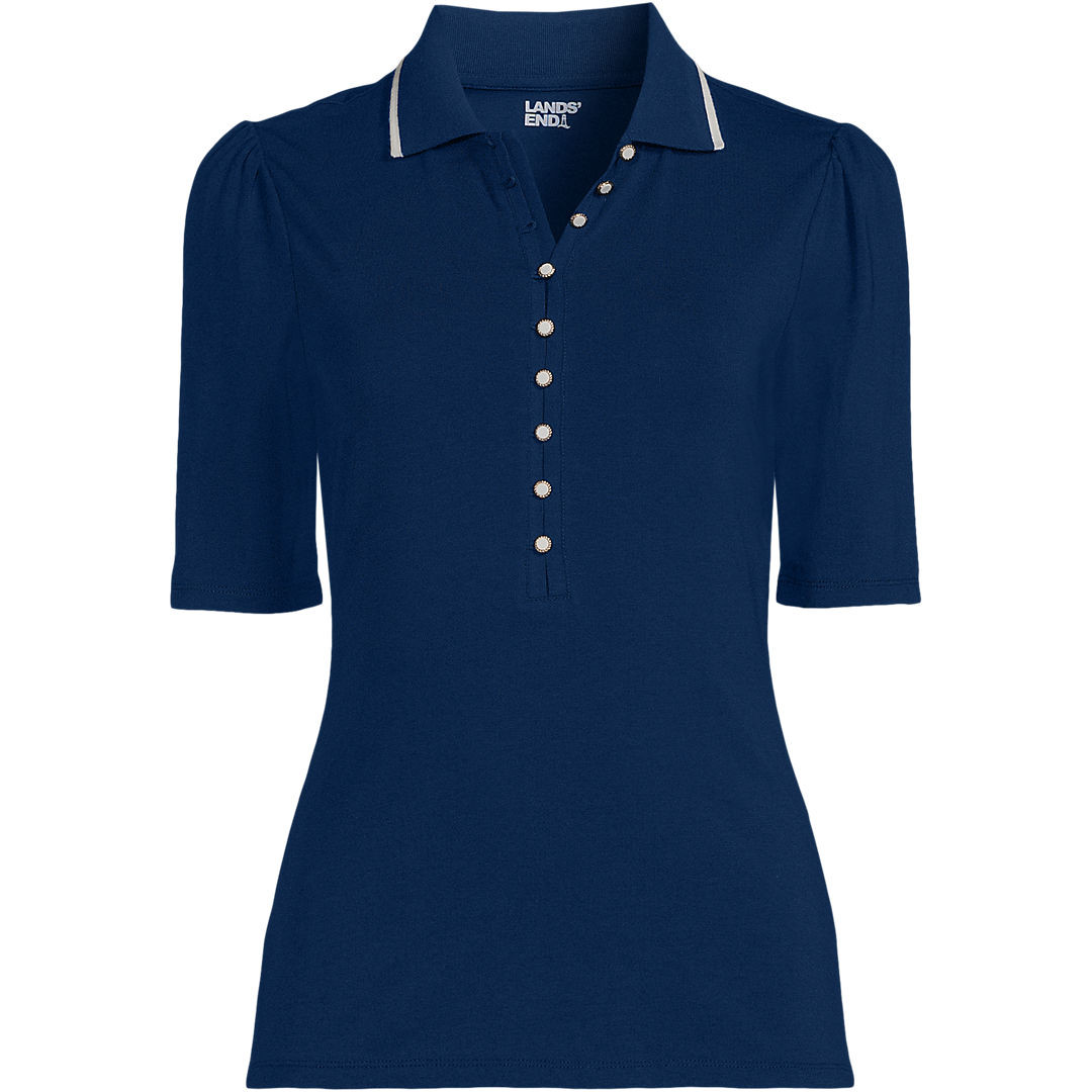 Women's Elbow Sleeve Lightweight Jersey Embellished Polo | Lands' End (US)