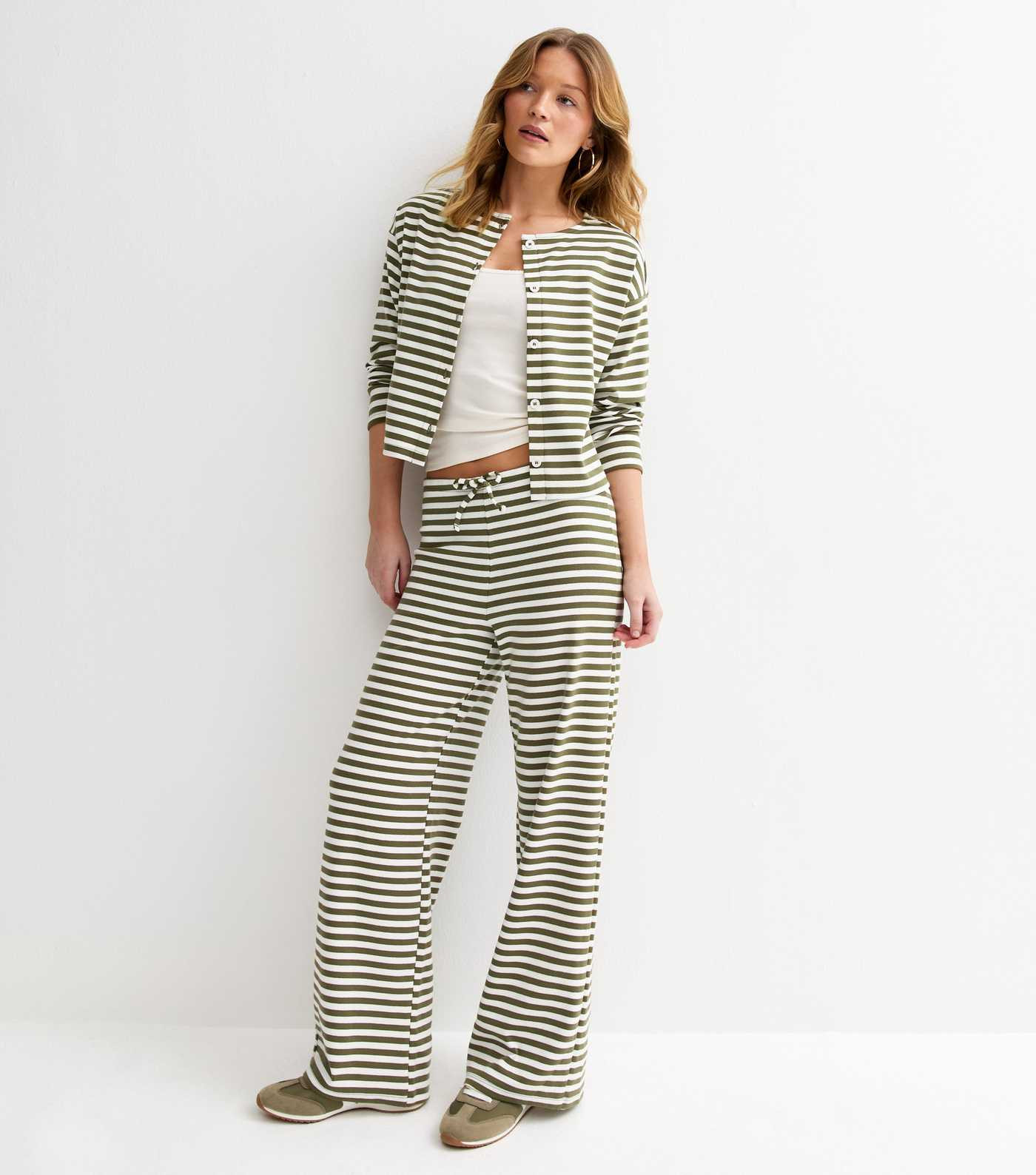 Green Relaxed Striped Button Through Cardigan | New Look | New Look (UK)