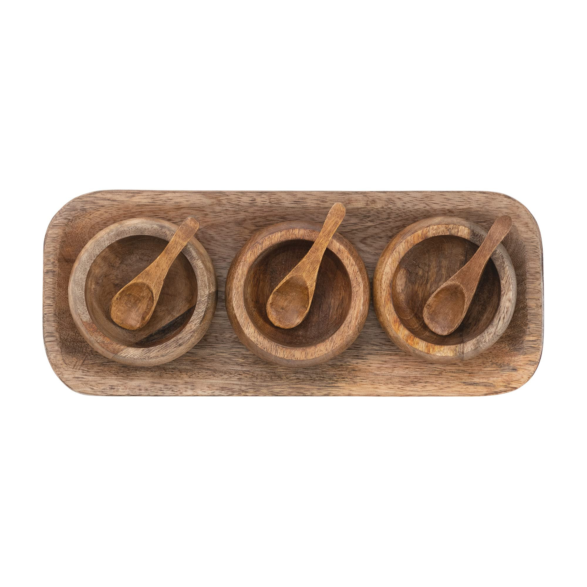Bloomingville Mango Wood Tray with 3 Spice Bowls and 3 Wood Spoons, Set of 7 | Amazon (US)