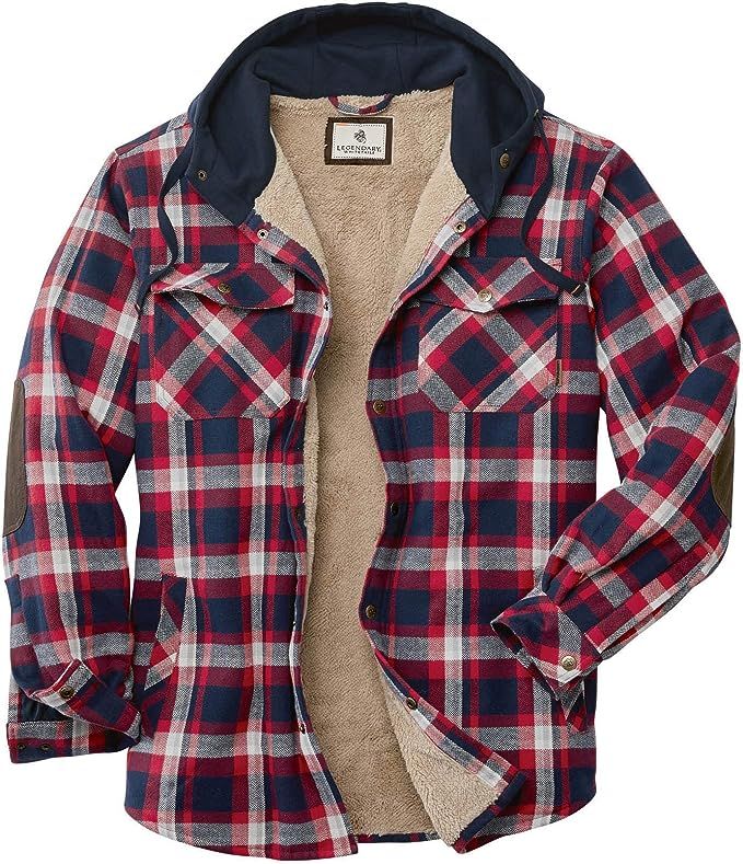 Legendary Whitetails Men's Camp Night Berber Lined Hooded Flannel Shirt Jacket | Amazon (US)