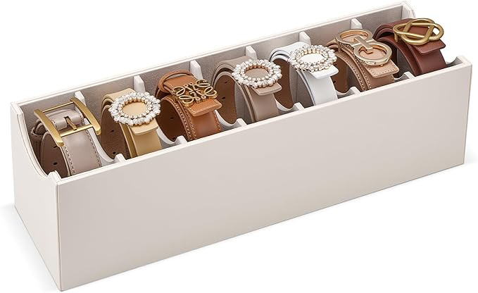 Lolalet Belt Organizer for Closet, Belt Box & Storage Drawer -Cream | Amazon (US)