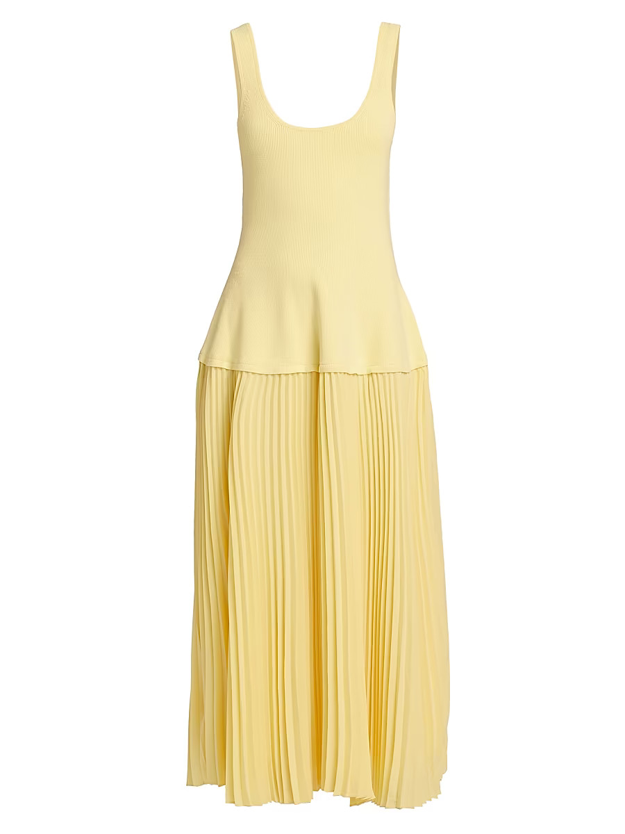 Women's Allana Ribbed & Pleated Midi Dress - Buttercream - Size Small | Saks Fifth Avenue