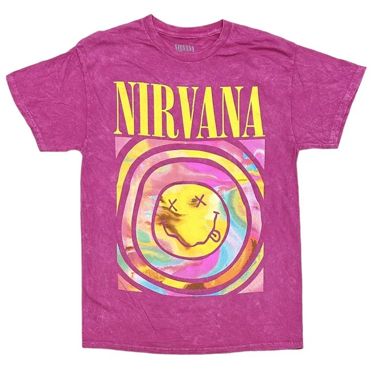 Nirvana Dazed Smile Face Distressed Tie Dye Vintage Acid Wash Pink Tee T-Shirt (X-Large, Pink Vin... | Walmart (US)