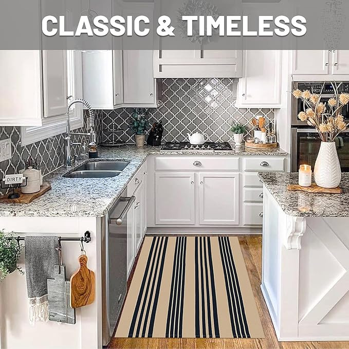 IOHOUZE Black and Tan Striped Rug 3'x5' Front Door Rugs Outdoor, Washable Area Rug for Front Porc... | Amazon (US)