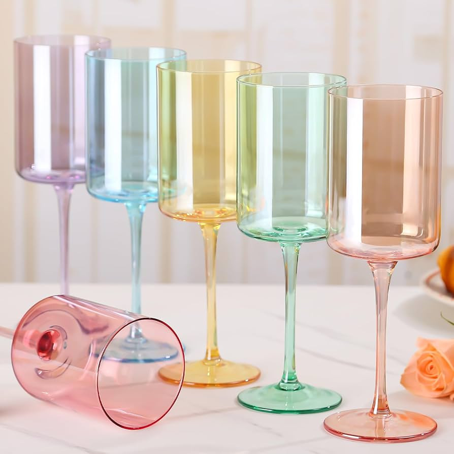 Physkoa Square Colored Wine Glasses Set of 6 - Crystal, Unfading Color, Hand-blown Colorful/Muilt... | Amazon (US)