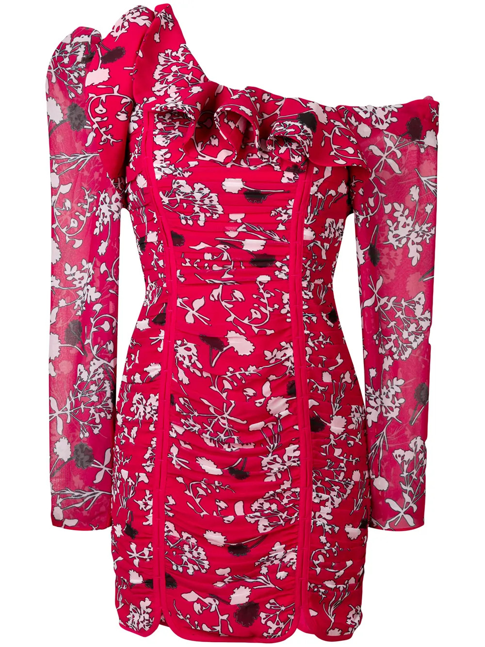 Self-Portrait print one-shoulder dress - Red | FarFetch US